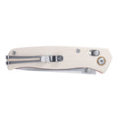SRM Medal - 3.2" Stonewash Blade - White G10 Handle with Red Liners - 255L-GT2