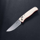 SRM Medal - 3.2" Stonewash Blade - White G10 Handle with Red Liners - 255L-GT2