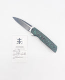 Clark Custom Knives Model 76 Flipper – S60V Teal TechnoCarbo Liner Lock Custom Folding Knife