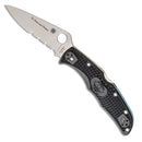 Spyderco Endura® 4 Lightweight Thin Blue Line – 3.80" VG-10 Partially Serrated Blade, Black FRN Handle with Blue Liners – C10FPSBKBL