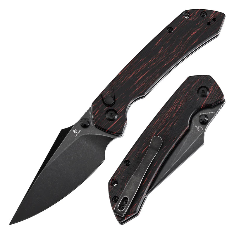 Tenable Fenrir T1034F1 – 3.45" Blackwash 14C28N Blade, Black & Red G-mascus Handle