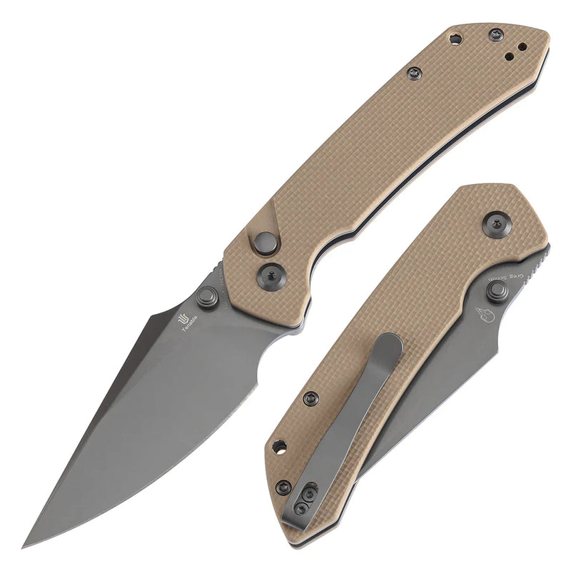Tenable Fenrir T1034F44 – 3.45" Grey TiCN-Coated 14C28N Blade, Light Sand G10 (Grey Accents) Handle