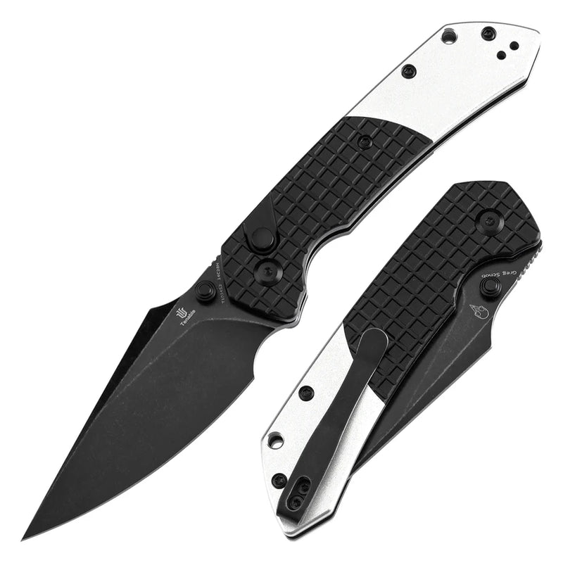 Tenable Fenrir T1034S2 – 3.45" Blackwash 14C28N Blade, Black Aluminum (Frag) + Plain Aluminum Handle