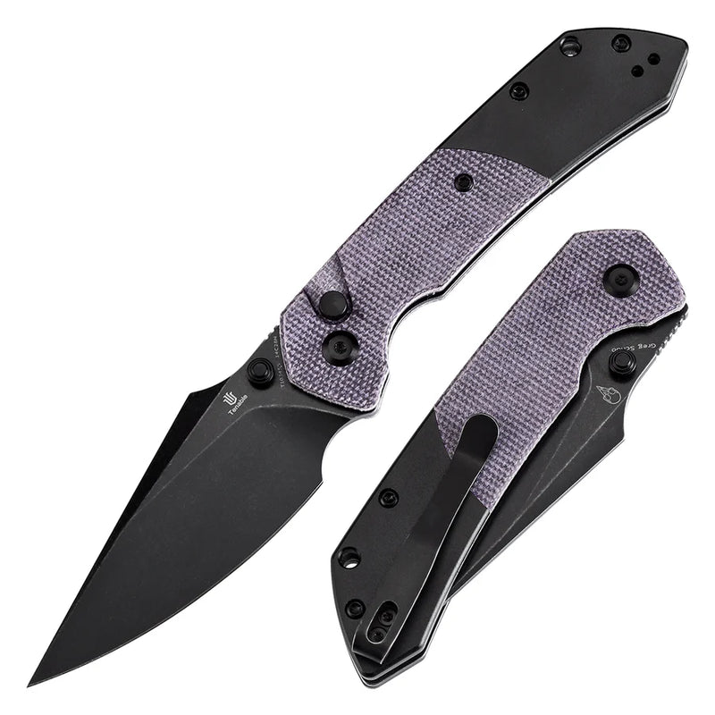 Tenable Fenrir T1034S5 – 3.45" Blackwash 14C28N Blade, Purple Micarta + Blackwash Aluminum Handle