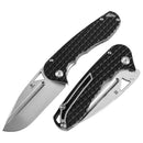 Tenable Bömbur T1054A1 – 3.53" Stonewashed D2 Blade, Black G10 Handle with Frag Pattern and Liner Lock