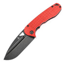 Tenable Bömbur T1054C2 – 3.53" Blackwash D2 Drop Point Blade, Dark Red F10 Handle with Frag Pattern