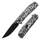 Tenable Einar T2072A4 – 3.13" Blackwash Nitro-V Drop Point Blade, Black & White Carbon Fiber Handle