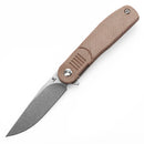 Tenable Einar T2072A5 – 3.13" Stonewashed Nitro-V Drop Point Blade, Brown Micarta Handle
