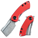 Kansept Mini Korvid 1.45" Damascus with Red Anodized Aluminum Handles - T3030P2