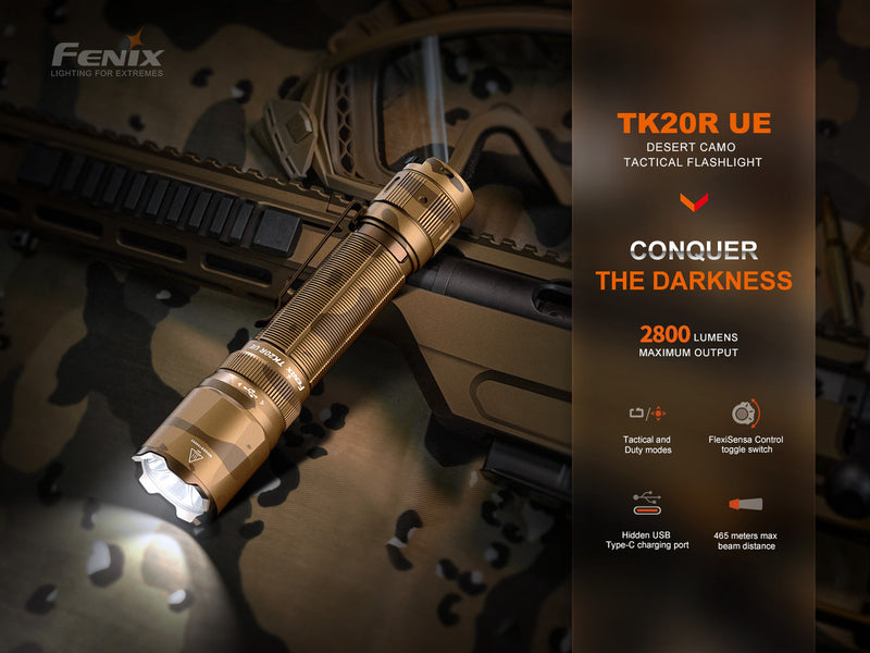 Fenix TK20R UE 2800 Lumen USB-C Rechargeable Tactical Flashlight - Desert Camo