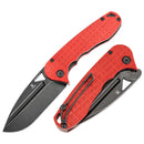 Tenable Bömbur T1054C2 – 3.53" Blackwash D2 Drop Point Blade, Dark Red F10 Handle with Frag Pattern