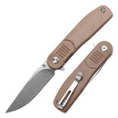 Tenable Einar T2072A5 – 3.13" Stonewashed Nitro-V Drop Point Blade, Brown Micarta Handle