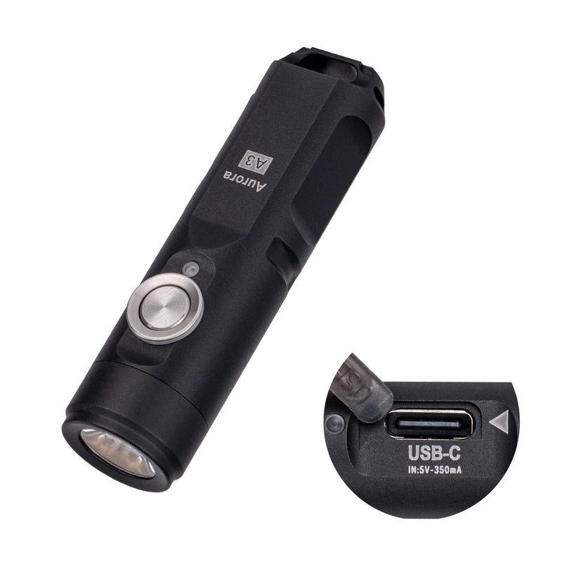 RovyVon Aurora A3 G4 650 Lumen USB-C Rechargeable Keychain Flashlight - Black