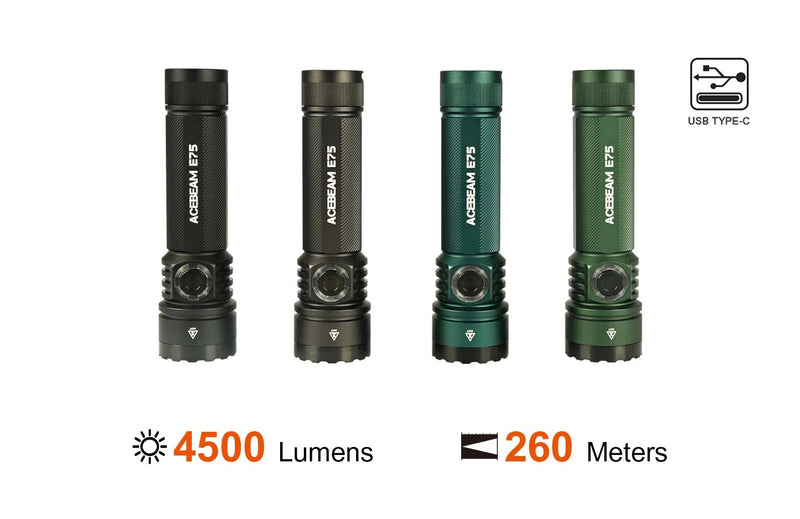 Torcia LED Acebeam E70 Titanio 4000 Lumen - Bianco Freddo 6500K Con Batteria 21700