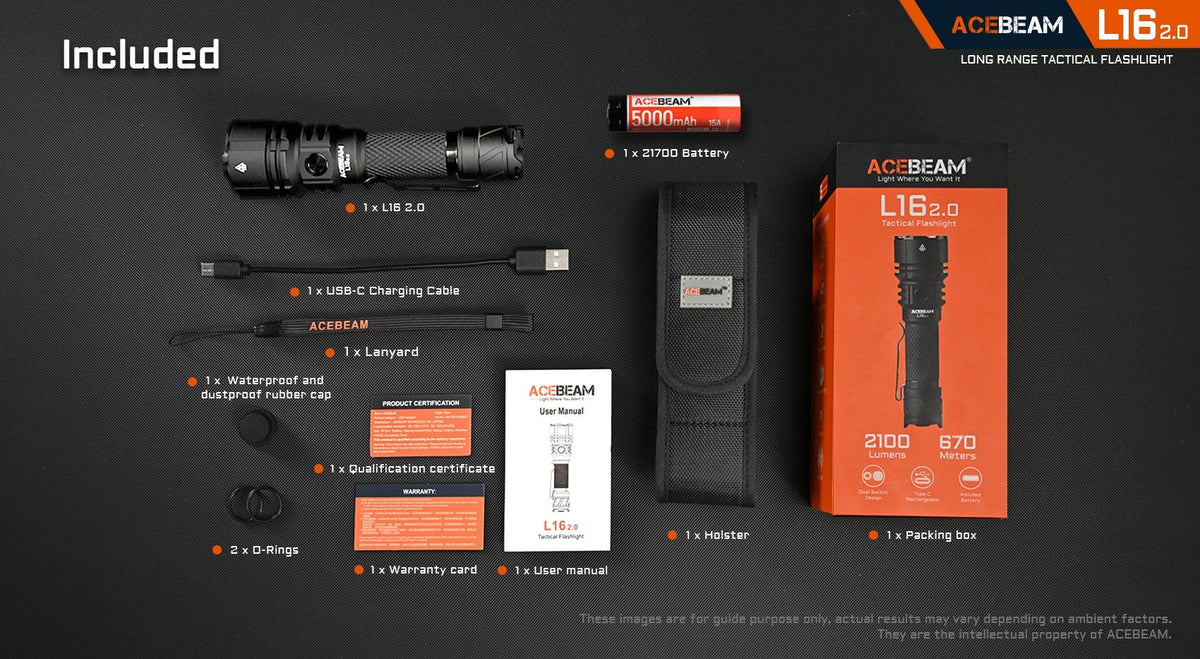 Acebeam L16 2.0 Tactical Flashlight | 2100 Lumens, 670m Throw, USB