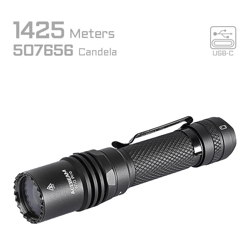 Acebeam W10 Pro LEP Flashlight 750 Lumens 1,425m Throw USB-C Rechargeable 21700 Battery