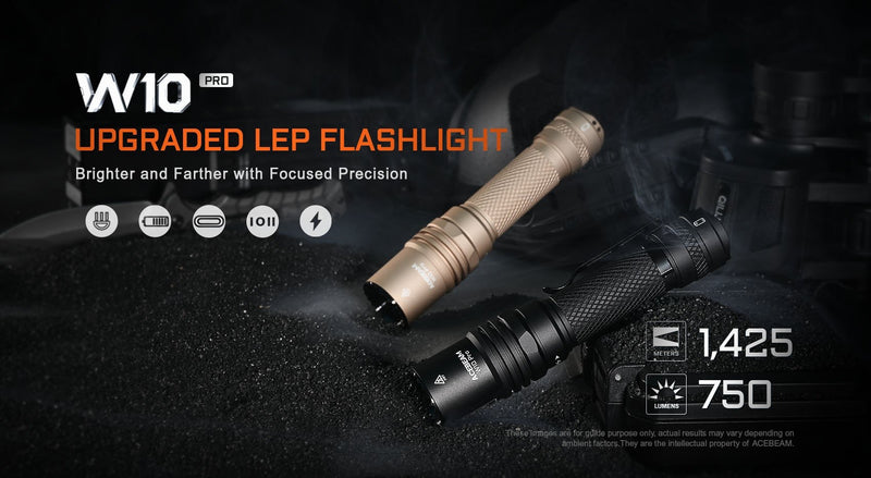 Acebeam W10 Pro LEP Flashlight 750 Lumens 1,425m Throw USB-C Rechargeable 21700 Battery