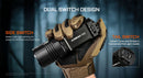 Handheld tactical flashlight with dual switch design