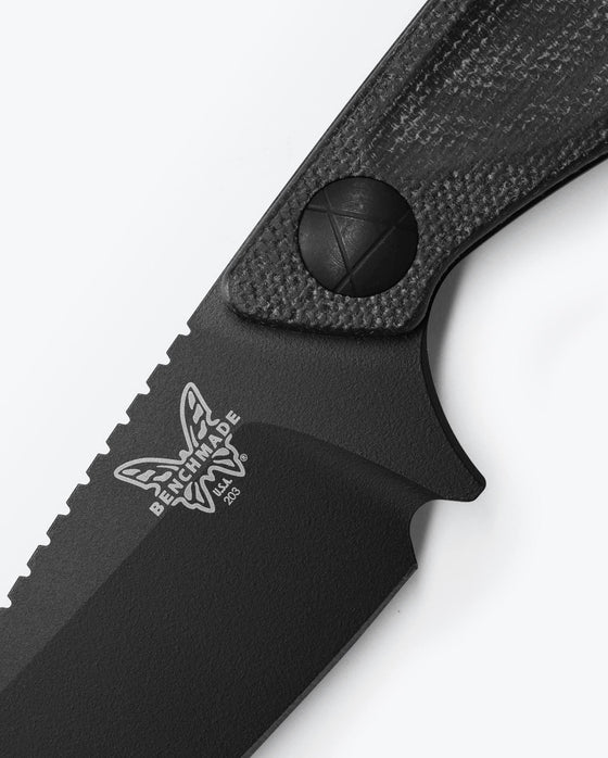Benchmade Dacian 203BK-02 3.54" Black Cerakote CPM-Magnacut Black Micarta Handles Spear Point Ambidextrous Leather/Boltaron Sheath