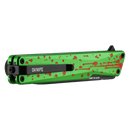 Oknife AION AION-ZombieGreen closed view showing Zombie Green splatter anodized aluminum handle