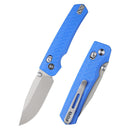 Remette RT-Aurora AURA-G3 – 2.75″ 14C28N drop point, blue G10, crossbar lock folding knife