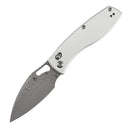 Tenable Heron B2124V3 closed view – 3.13″ Water Ripple Damascus drop point, beadblasted aluminum, crossbar lock