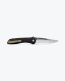 Benchmade Seven | Ten 710‑25 – 4″ M390 Satin Drop‑Point/Recurve Blade, Black Aluminum, AXIS Lock