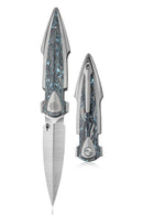 Bestech Ika Dagger BT2602B – 3.90" M390 Integral Liner Lock Knife with Titanium & Blue Marble Carbon Fiber Inlays