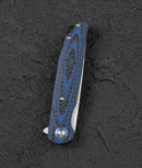 Bestech ASCOT BG19C handle detail – carbon fiber and blue G10 interlayer construction