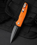 Bestech FIN BG34B-3 closed view – 4.72 inch closed length, orange G10 handle, steel clip