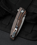 Bestech Fin BG34C-1 tri-color G10 scales – Black/Orange/Beige handle layers detail