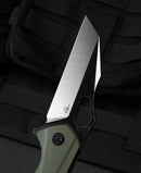 Bestech OPERATOR BG36C handle detail – green G10 scales, steel liner lock, ceramic pivot
