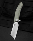 Bestech CUBIS BG42B front view – 3.15″ D2 stonewash+satin blade, beige Micarta handle