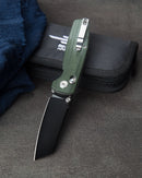 Bestech SLASHER BG43B-2 closed view – 4.02" closed length, green Micarta handle with steel clip