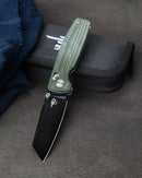 Bestech SLASHER BG43B-2 front view – 3.07" D2 black stonewash blade, green Micarta handle, bar lock