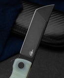 Bestech TITAN BG49A-4 handle detail – jade G10 texture and ergonomic contouring