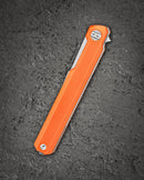 Bestech Duoz BG65B blade detail – 14C28N Stonewash finish, ceramic ball bearings
