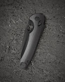 Bestech Noctar BG66H blade detail – 14C28N Black Stonewash, ceramic ball bearings
