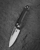 Bestech Cobber BG68A front view – 3.37" 14C28N stonewash + satin blade, black G10 handle, Bar Lock