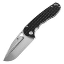 Tenable Bömbur T1054A1 – 3.53" Stonewashed D2 Blade, Black G10 Handle with Frag Pattern and Liner Lock