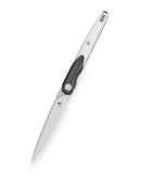 Bestechman LANZA BMK14A closed view – black+white G10 handle, deep carry clip