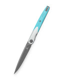 Bestechman LANZA BMK14D closed view – white+light blue G10 handle, deep carry clip