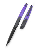 Bestechman LANZA BMK14E front view – 3.45″ 14C28N Black PVD, black+purple G10, liner lock