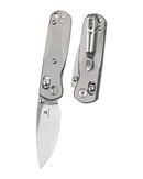 Bestechman SPRITE BMK21A front view – 2.36″ M390 Stonewash+Satin, natural bead blast titanium, B-Lock