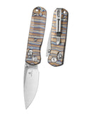 Bestechman SPRITE BMK21C front view – 2.36" M390 stonewash+satin blade, flamed titanium scales, B-Lock