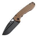 Tenable Bömbur T1054A2 – 3.53" Blackwash D2 Blade, Brown G10 Handle with Frag Pattern and Liner Lock