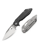 Bestech Shodan BT1910C closed view – grey titanium and carbon fiber handle, 4.8" closed length