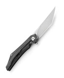 Bestech Kamoza BT1911A dark gray titanium handle detail – anodized titanium, ceramic ball bearing pivot