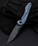 Bestech Wibra BT2001C closed view – blue titanium handle, 4.64" closed length