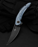 Bestech Marukka BT2002B front view – 3.62" M390 black stonewash blade, blue titanium frame lock